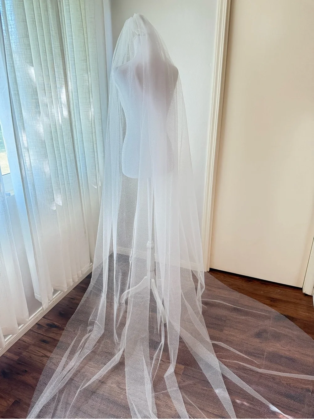 Shimmering Silver Glitter Cathedral (118”) Wedding Veil with Plastic Comb - New